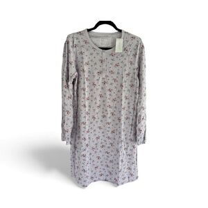 Charter Club Women's Cotton Printed Henley Sleepshirt M Ribbbn Rose Purple